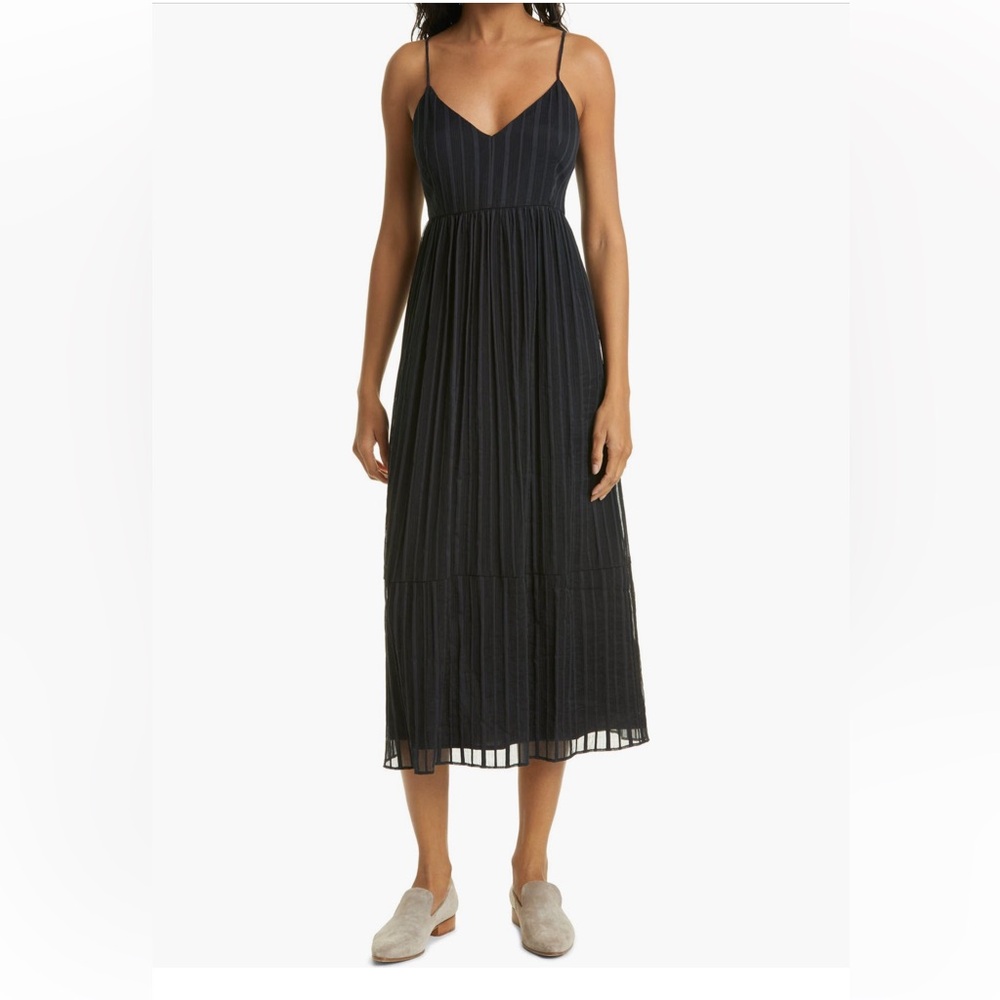 Club Monaco Texture Striped Sleeveless Cotton Blend Dress